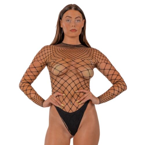 Bodysuit Lace LJ Fence Net Long Sleeve Thong