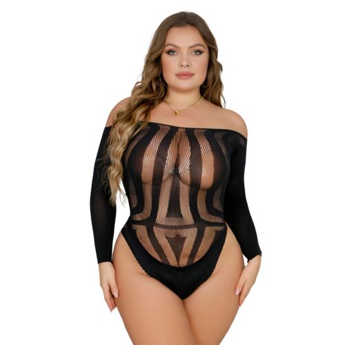 Body Lace Plus Size s dlhými rukávmi a otvoreným chrbtom