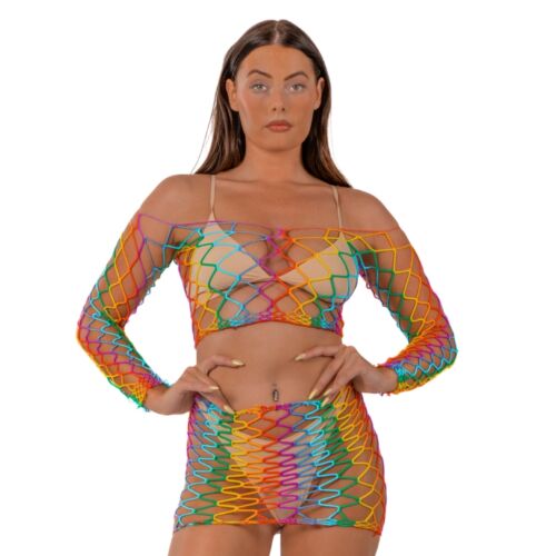 Sexy spodná bielizeň Lace Rainbow Crop Top a Sukňa