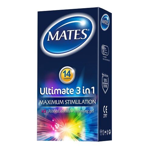 Kondómy Mates 3 v 1 s reliéfom a lubrikantom