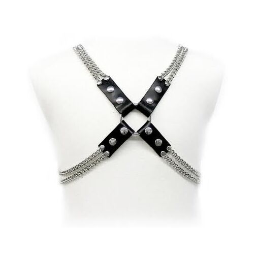 Postroj Leather Body Chain pre mužov s kovovými popruhmi