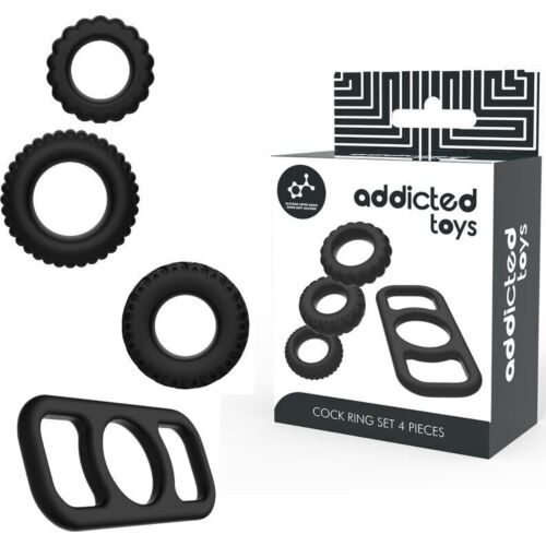 Set 4 krúžkov na penis Addicted Toys pre dlhšie erekcie