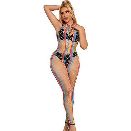Bodystocking SUBBLIME s mriežkou a halter golierom