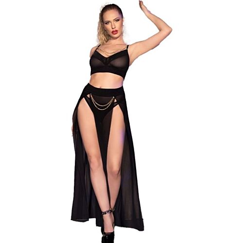 Čierna súprava erotickej bielizne CHILIROSE SETS CR 4672 S so zlatými retiazkami