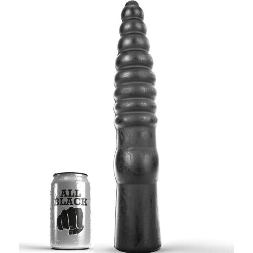Dildo ALL BLACK 33 cm s vrúbkovaným telom