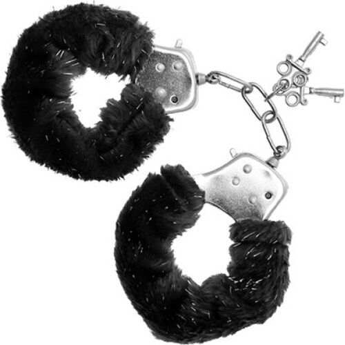 Putá S Pleasures Furry Cuffs Black s mäkkým plyšom