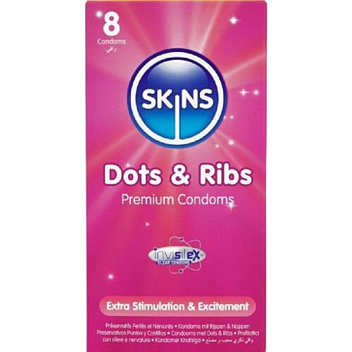Kondómy SKINS Dots & Ribs s textúrovaným dizajnom