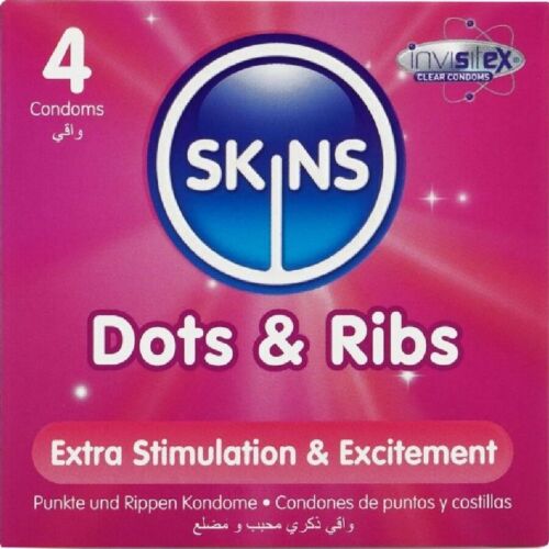 Kondómy Skins Dots & Ribs - Textúrované pre zvýšený pôžitok