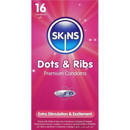 Kondómy Skins Dots & Ribs s nervúrami a bodmi