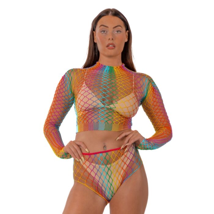 Súprava prádla Lace Rainbow Fence Net Crop Top a Spodky Súprava prádla Lace Rainbow Fence Net Crop Top a Spodky