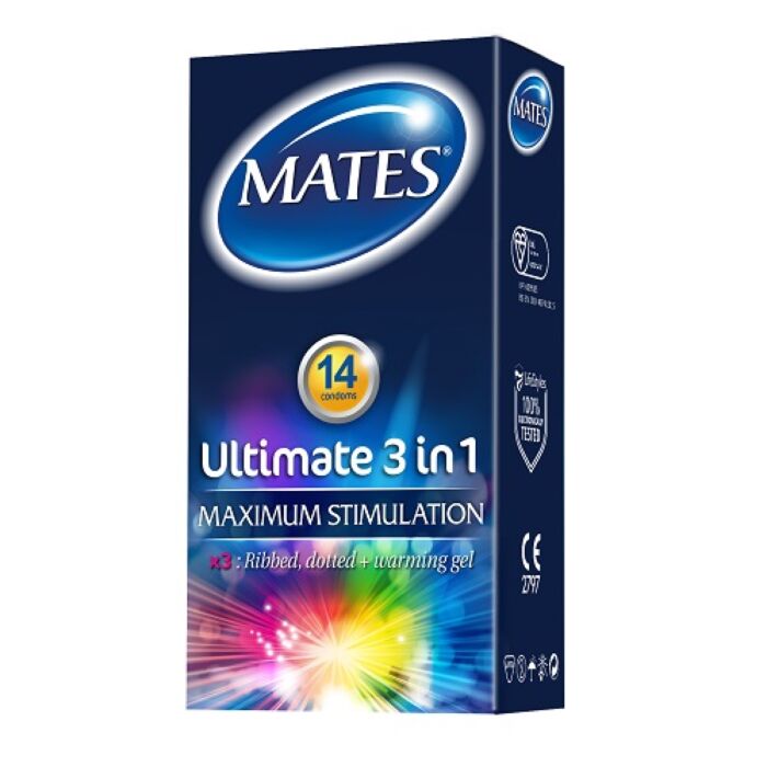 Kondómy Mates 3 v 1 s reliéfom a lubrikantom Kondómy Mates 3 v 1 s reliéfom a lubrikantom