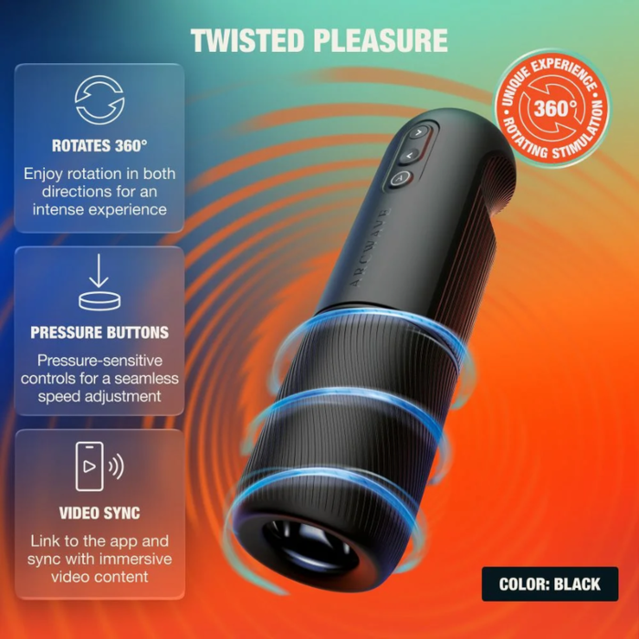 Čierny automatický masturbátor ARCWAVE ORBIT s rotáciou 360°