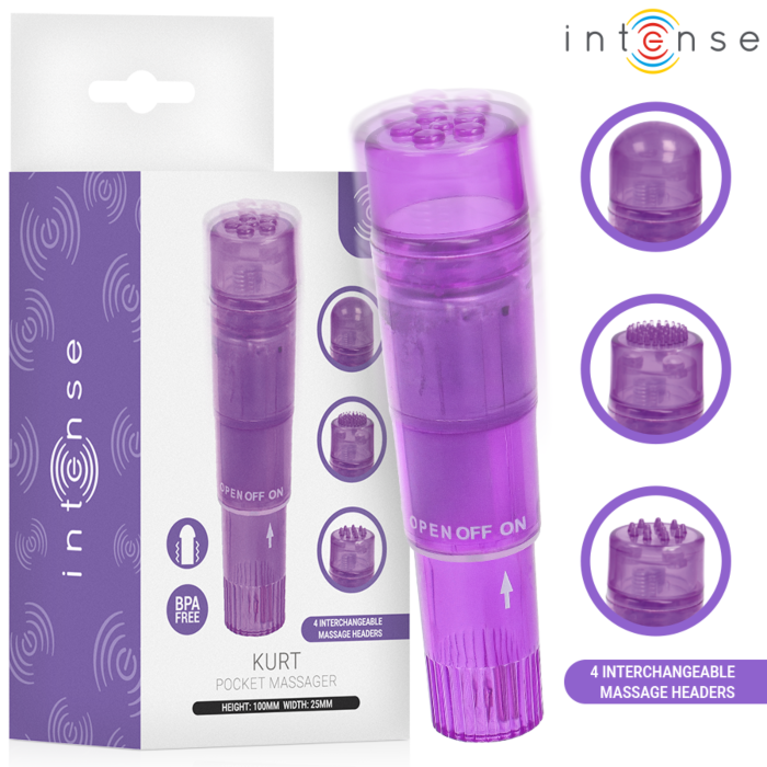Mini masážny vibrátor INTENSE FUN TOYS KURT – fialový, 4 hlavice
