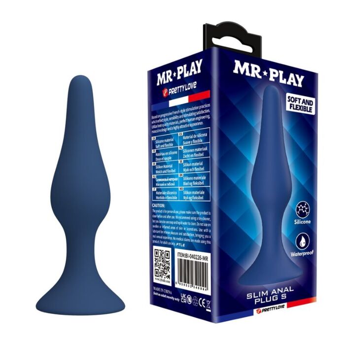 MR PLAY - BLUE SILICONE SLIM ANAL PLUG SIZE S MR PLAY - BLUE SILICONE SLIM ANAL PLUG SIZE S