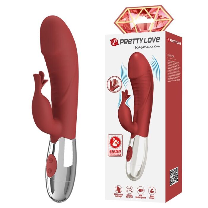 PRETTY LOVE - ROSEWOOD RABBIT VIBRATOR 30 FUNCTIONS USB RECHARGEABLE RED PRETTY LOVE - ROSEWOOD RABBIT VIBRATOR 30 FUNCTIONS USB RECHARGEABLE RED